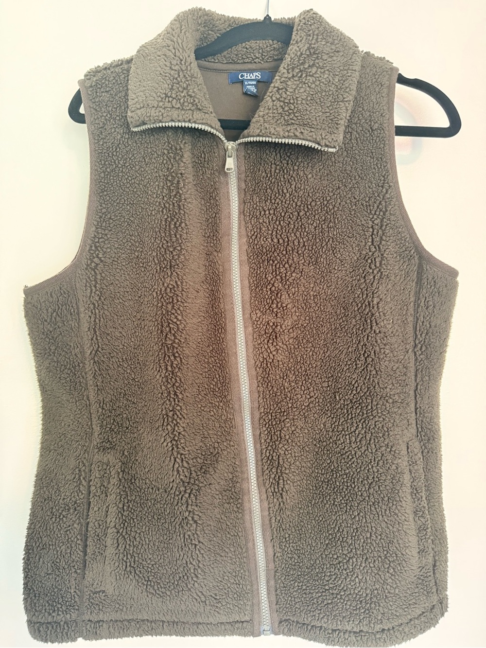 Chaps Women’s Taupe Sherpa Fleece Vest with Zip